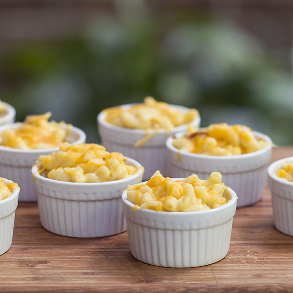 macaroni and cheese in small white dishes